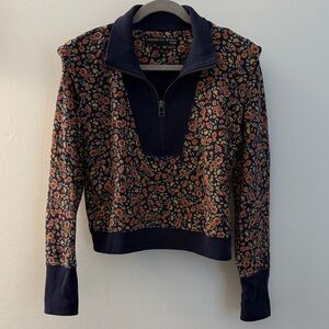 Veronica Beard Navy Floral Zip Pullover
